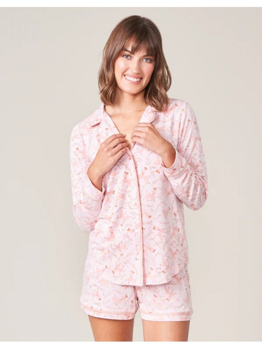 Spartina 449 Pink Poodle Print Pajama Set - Long Sleeve Top & Shorts Size XS